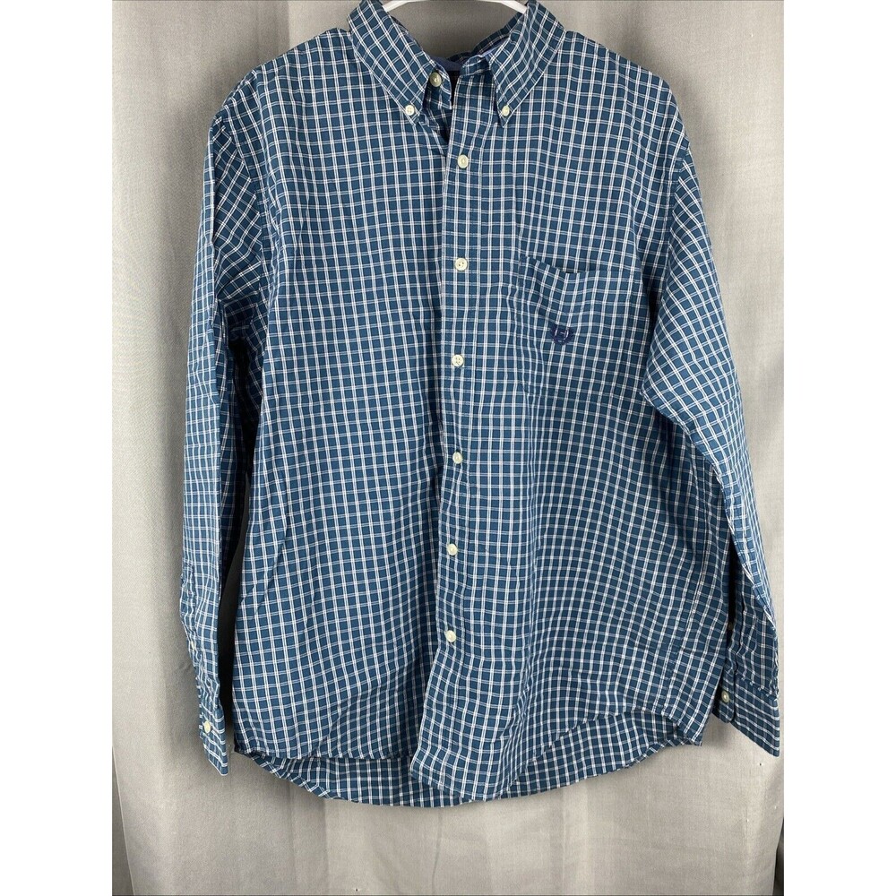 Chaps Easy Care Mens Sz L Green Plaid Long Sleeve Button Down Shirt